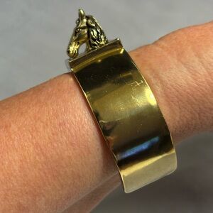 JewelMint Gold Tone Equestrian Wide Open Cuff Bracelet